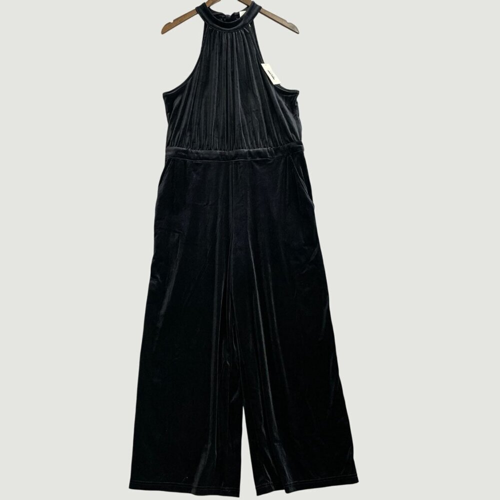 NEW - A New Day Black Velvet Halter High neck  Jumpsuit Size L  h1640 - Picture 2 of 10